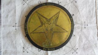 Old Brass Ritual Pentacle With Wood Surround,  Occult,  Witchcraft,  Wicca,
