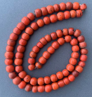 Antique Strand Of Sherpa Coral Glass Beads