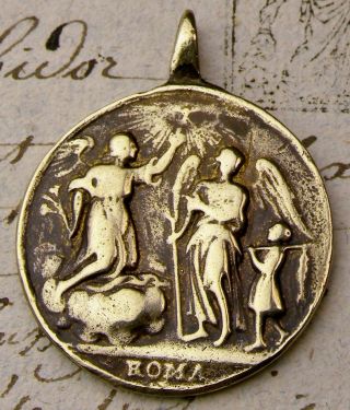 Antique Tobit & Archangel Raphael & Gabriel Saving Purgatory Souls Bronze Medal