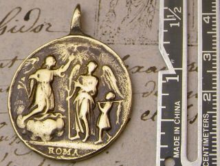 Antique Tobit & Archangel Raphael & Gabriel Saving Purgatory Souls Bronze Medal 3