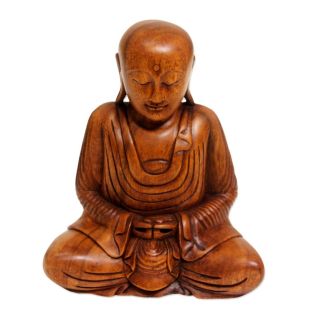 Buddha Statuette Hand Carved Wood Art Sculpture 