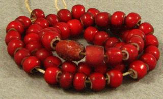 55 Old Venetian Red White Heart Glass African Trade Beads 6 To 7 Mm