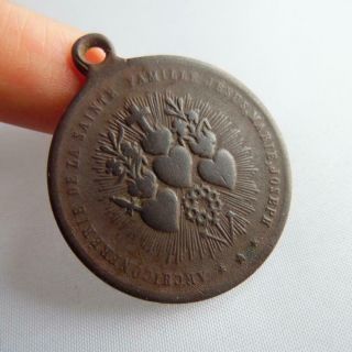 Antique bronze medallion ARCHICONFRIERIE DE LA Sainte Famille 3