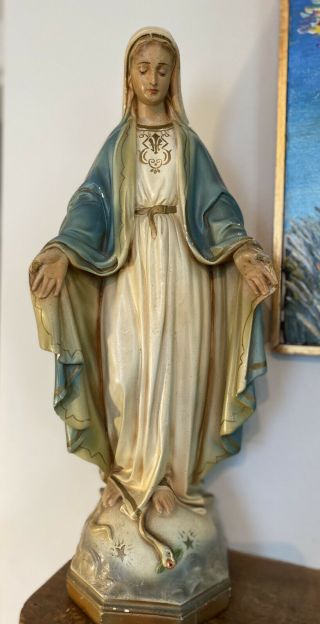 Vintage 17 " Virgin Mary Our Lady Of Grace Chalk Statue Vintage Chalkwear