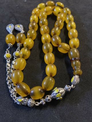 Natural Yellow Amber Faturan Misbaha Tesbih Rosary Prayer Beads Islamic Kehribar