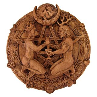 Great Rite Pentacle Plaque - Wood Finish - Dryad Design - Pagan Wiccan Wicca