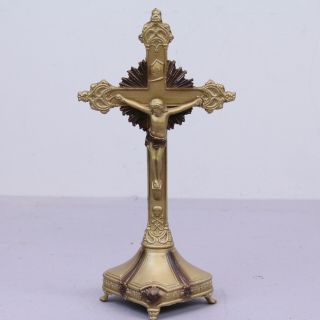 Antique Cross Crucifix Standing Art Deco Skull & Crossbones Alter Jesus Metal