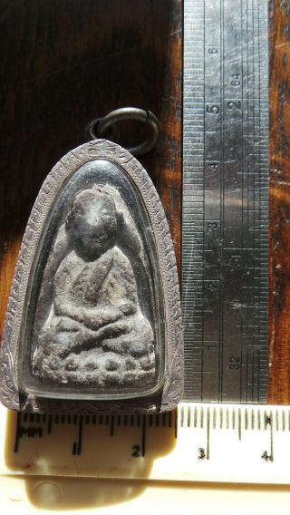 Phra L P Thuad Wat Chang Hai Buddha Yr 2497,  Herb Wan,  Antique Silver Casing