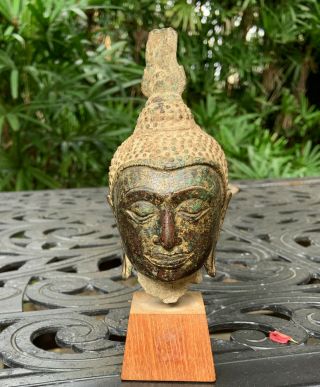 Antique Very Old Thai Bronze Gilt Buddha Head