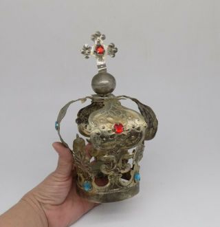 Antique Holy Crown Halo Silvered For Madonna Virgin Saint Big A - 8