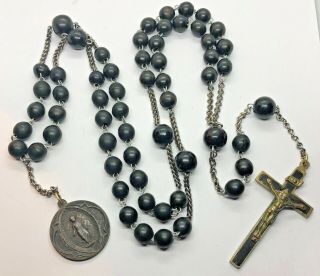 †nun Antique Black Wooden Beads Habit Rosary,  Congregation De L 