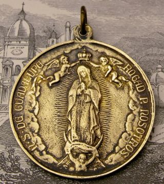 Antique Our Lady Of Guadalupe Catholic Blessed Sacrament Bronze Pilgrimage Medal
