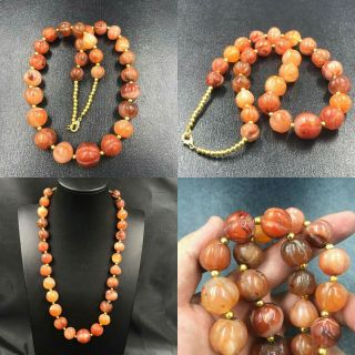 Wonderful African Old Pumkin Carved Carnelian Agate Stone Beads Necklace