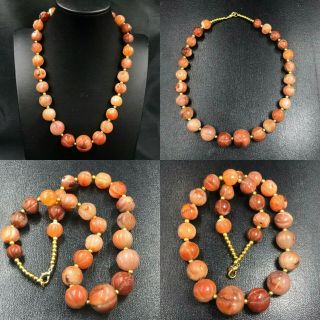 Old African Genine Carnelian Pumkin Carved Agate Stone Beads Necklace
