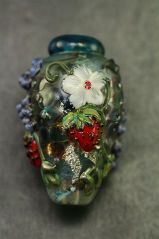Leah Fairbanks Strawberries And Blueberries Lampworked Glass Bead