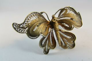 Antique Made In Palestine Bezalel Silver Filigree Butterfly Pin Brooch