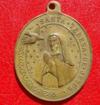 Santa Teresa De Jesus Saint Theresa Tormes Antique Rare Bronze Religious Medal