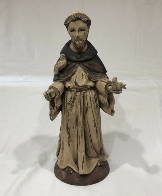 Vintage St.  Francis Of Assisi Carved Wood Statue Figure Holding Dove Large 17”