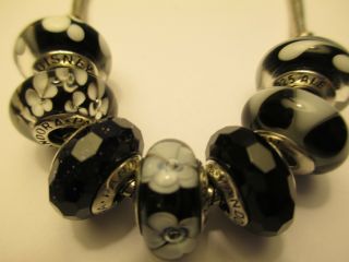 7 Pandora Silver 925 Ale Black Shimmer Disney Mickey Flower Swirl Beads Charms