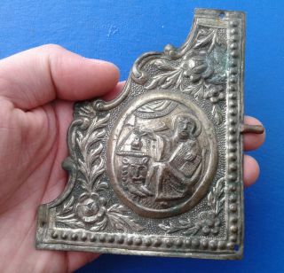 Ancient Bronze Book Cover 17 - 18 Century.  Saint Mark With The Lion.