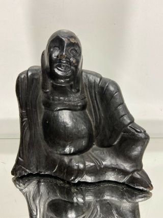 Vtg.  Hand Carved Wood Laughing Buddha Sculpture Sitting Happy Lucky Statue Art