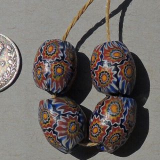 4 Hard To Find Old Antique Venetian Oval Millefiori African Trade Beads 4848