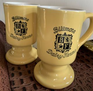 2 Biltmore Dairy Farms Vintage Pedestal Yellow Coffee Mugs Rare 1960s