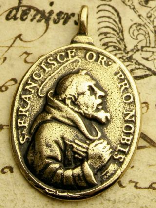 Franciscan Monk Antique St.  Francis Stigmata St.  Anthony Of Padua Bronze Medal