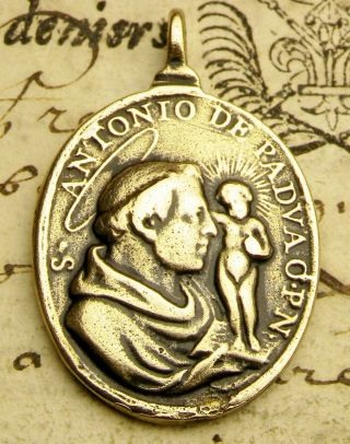 Franciscan Monk Antique St.  Francis Stigmata St.  Anthony of Padua Bronze Medal 3
