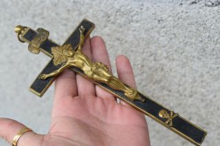 ⭐ Antique Crucifix With Skull And Bones,  Bronze & Ebony Wood⭐