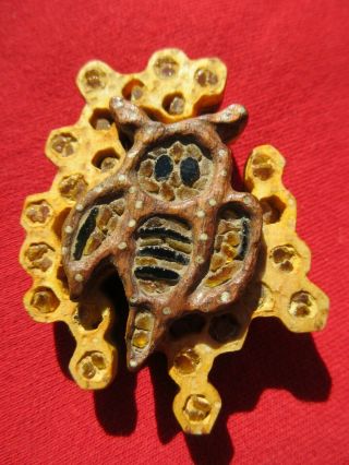 Magnificent Magical Carved Wood & Inset Glass Bee In Hive Shamanic Power Pendant