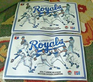 2 Kansas City Kc Royals 1976 - 77 Place Mat Baseball Pepsi Pizza Hut Brett,  Busby
