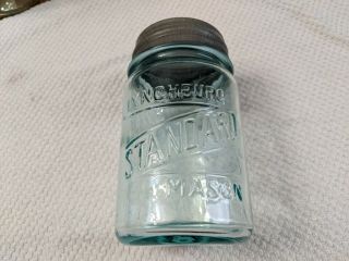Old Pint Size Blue Aqua Lynchburg Standard Mason Fruit Jar Strong Embossing