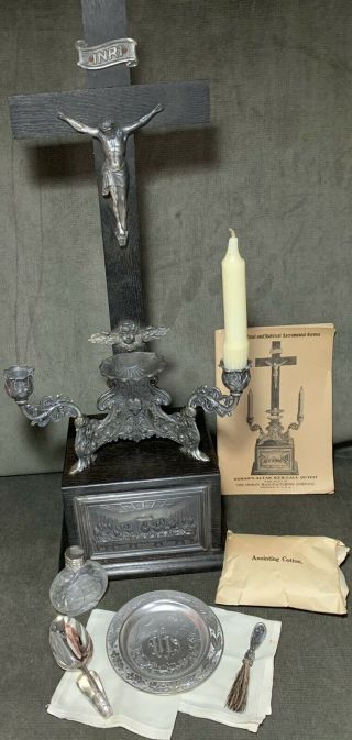 Antique Homan Altar Sick Call Last Rites Crucifix Viaticum Box
