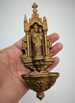 Antique Ornate 19th Century French Gilt Bronze Holy Water Font with Saint Joseph 3