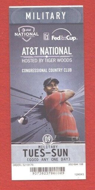 Tiger Woods 2009 At & T National Military Golf Ticket,  Host Tiger 