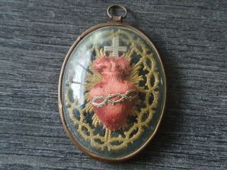 Antique copper frame sacred heart pendant 2