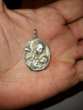 Vintage Sterling Silver Mother Mary Baby Jesus Angel Religious Pendant 17.  2 G