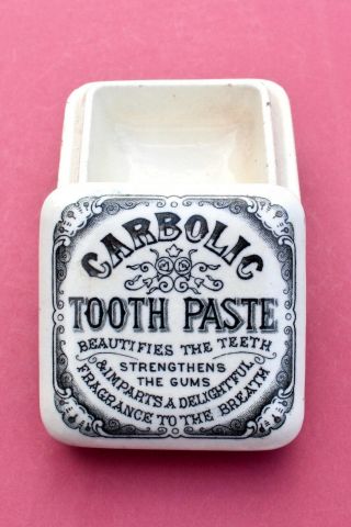 Vintage 1890s Carbolic Tooth Paste Art Nouveau Design Square Potlid Pot Lid