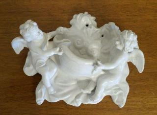 Antique Porcelain Pottery Angel Cherub Putti Holy Water Font Wall Hanging Italy