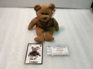 Curly The Bear Beanie Baby Ty Beanie Babies Sga W/ Card York Mets A