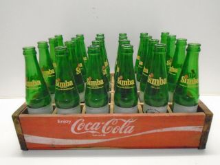 24 Vintage Soda Bottle Green Glass Simba 10 Oz Coca - Cola Company & Wooden Crate