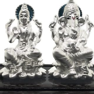 999 Pure Silver Ganesh & Lakshmi / Laxmi Idol / Statue / Murti (figurine 06)