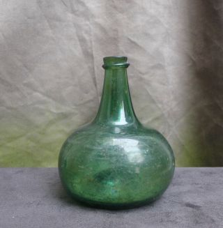 Antique Green Glass Wine Bottle Dutch - British 17th.  Century Union Bottle