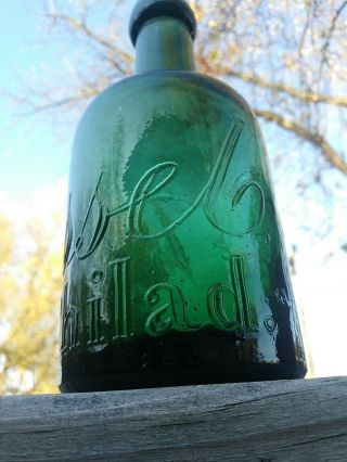 Emerald Green 1865 P.  Roussel Philadelphia Civil War Squat Beer/ale Bottle 2