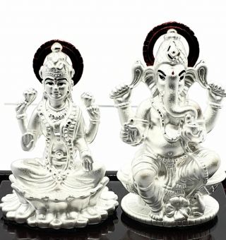 999 Pure Silver Ganesh & Lakshmi / Laxmi Idol / Statue / Murti (figurine 21)
