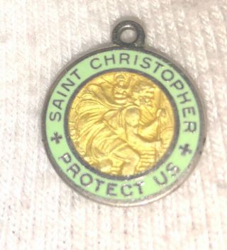 Vintage 3/4 Inch Teal Color Saint Christopher Sterling and Enamel Pendant Charm 2