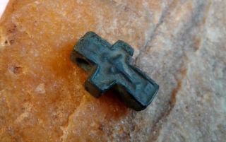Rare 14 - 16th Century Russian Orthodox Small Bronze Cross " Crown Of Thorns "