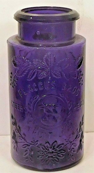 C1900 Purple - Amethyst Food Jar - Flaccus Bros.  Fruit Jar W/ Steer Head