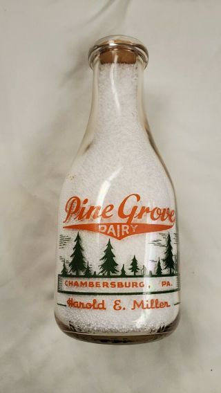 Rare Qt Pyro Pine Grove Farm Dairy H E Miller Chambersburg Pa Penn Milk Bottle